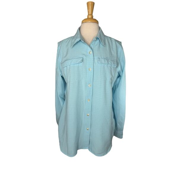 Vintage ExOfficio Women Blue Camp Shirt XL 16/18 Vented Pockets Roll Tab Button - Picture 1 of 10